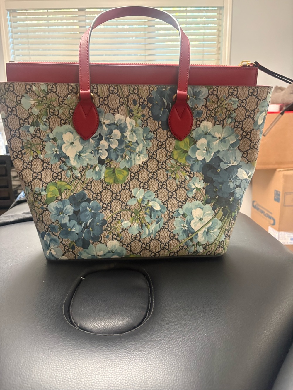 Gucci GG Supreme Monogram Boston Beige Blue Navy Hibiscus Red